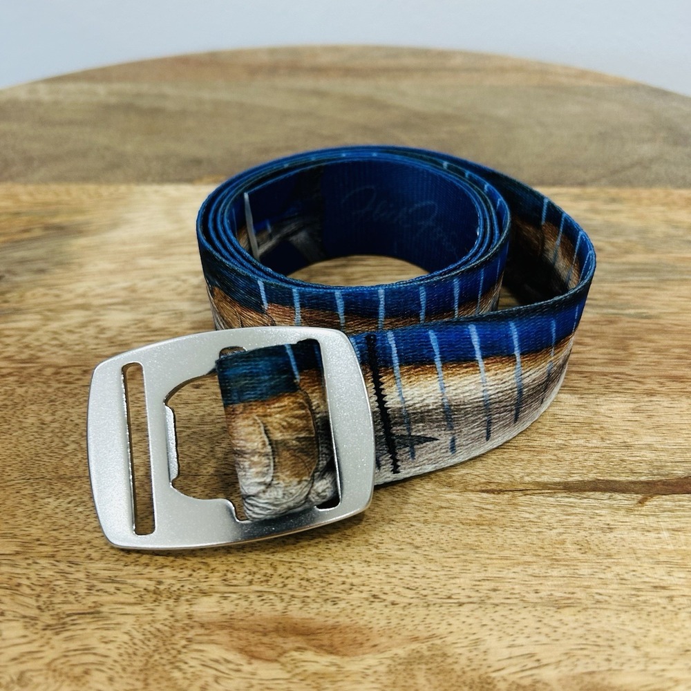 Croakies Belt Bottle Opener Buckle Flick Ford Fish Print Marlin Art 53" XL